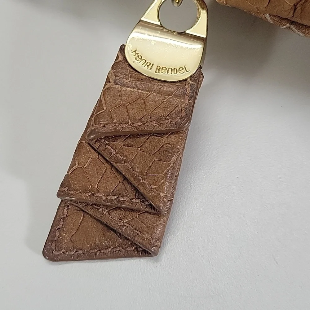 Henri Bendel Tan Snake Skin Embossed Leather Clutch Bag
